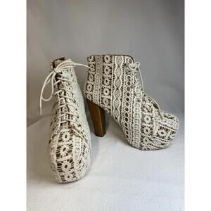 Jeffery Campbell Lita Macramé/Lace Platform Lace Up Sky High Heels Women Size S